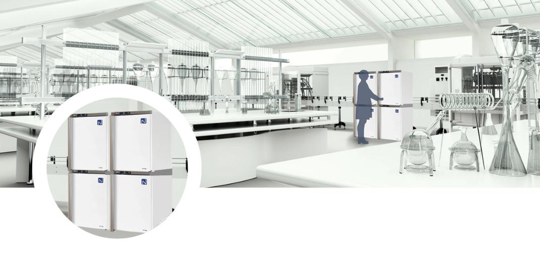 The InLab picture shows the XLT U100/ULT U100 undercounter freezer installed in a laboratory environment
